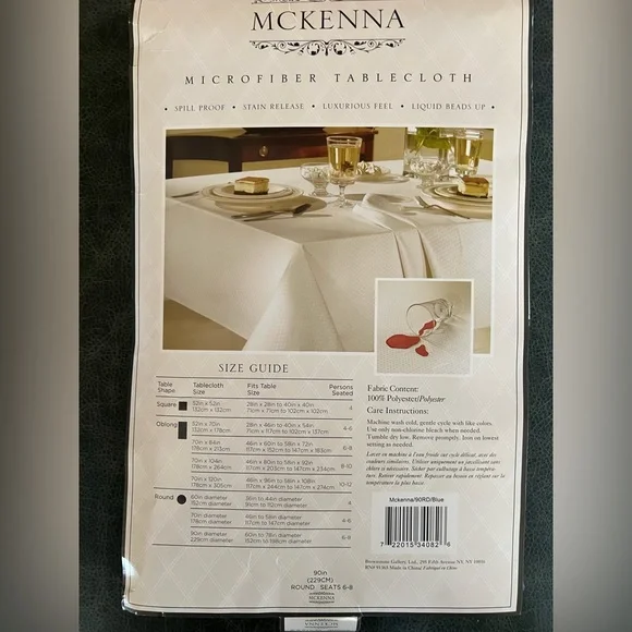 McKenna Tablecloth Microfiber Blue Round 90in - Picture 6 of 7
